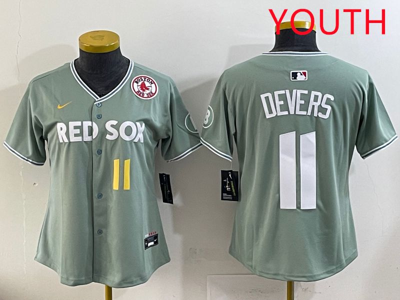 Youth 2025 Boston Red Sox 11 Devers Light Green Joint Name Nike MLB Jersey style 5